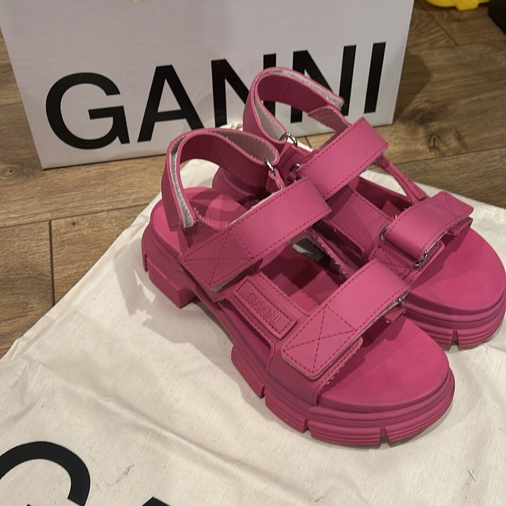 GANNI recycled rubber pink chunky scrappy platform sandals size 37 - Picture 6 of 7